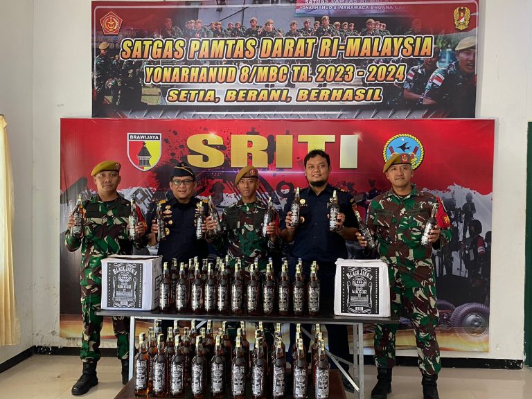 Upaya Penyelundupan Minuman Keras Ilegal Digagalkan Oleh Satgas Yonarhanud 8/MBC